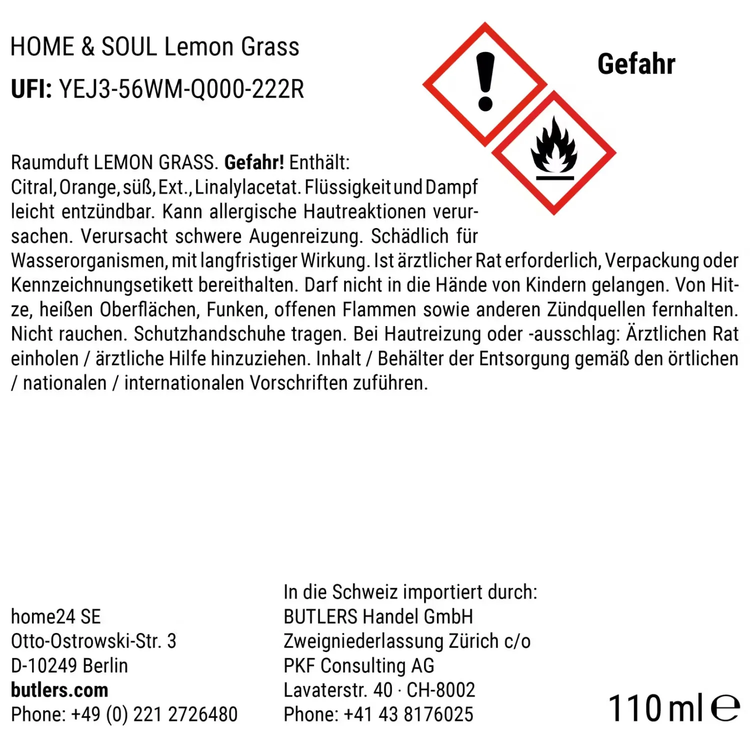 Butlers Raumdüfte|Raumdüfte & Diffuser-HOME & SOUL Raumduft Lemongrass